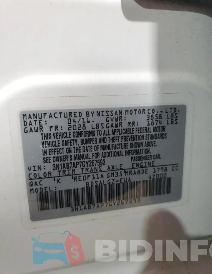 3N1AB7AP7GY267593 Photo# 12