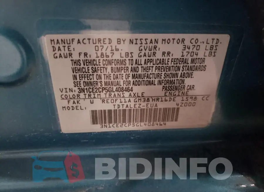 3N1CE2CP5GL408464 Photo# 13