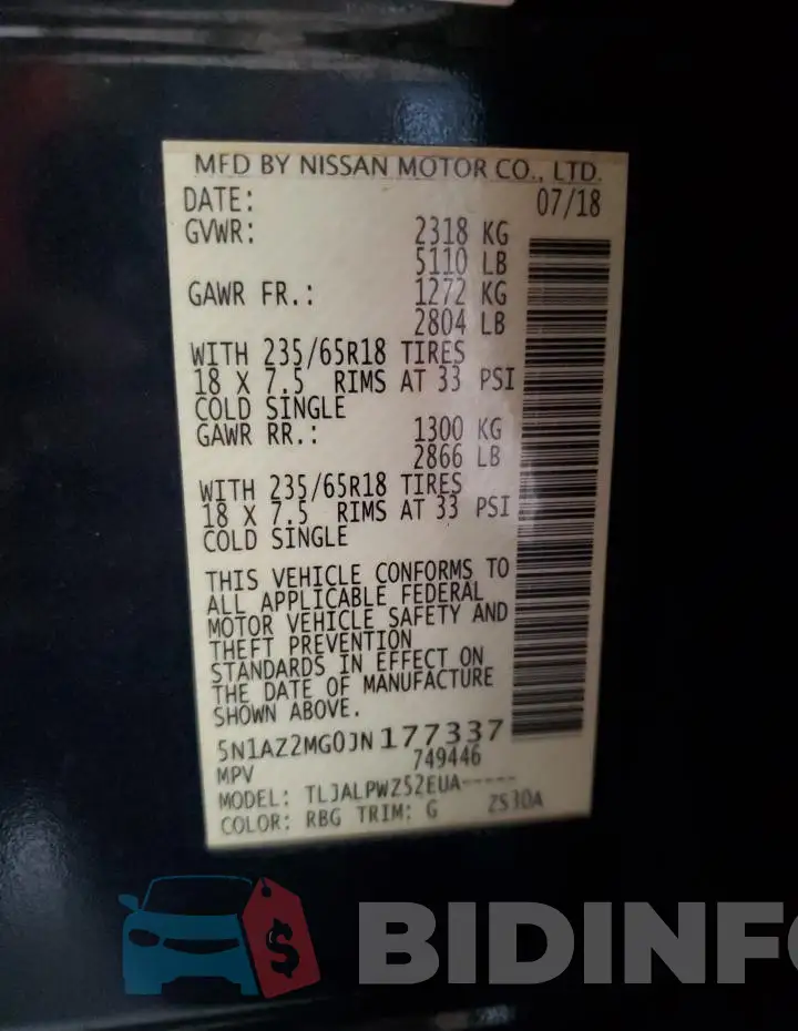 5N1AZ2MG0JN177337 Photo# 13