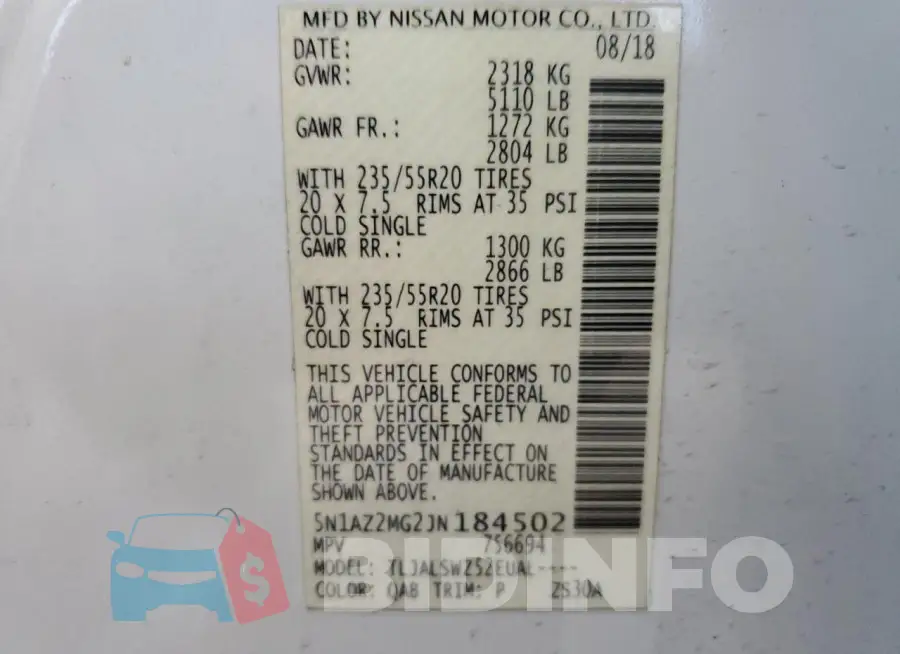 5N1AZ2MG2JN184502 Photo# 13