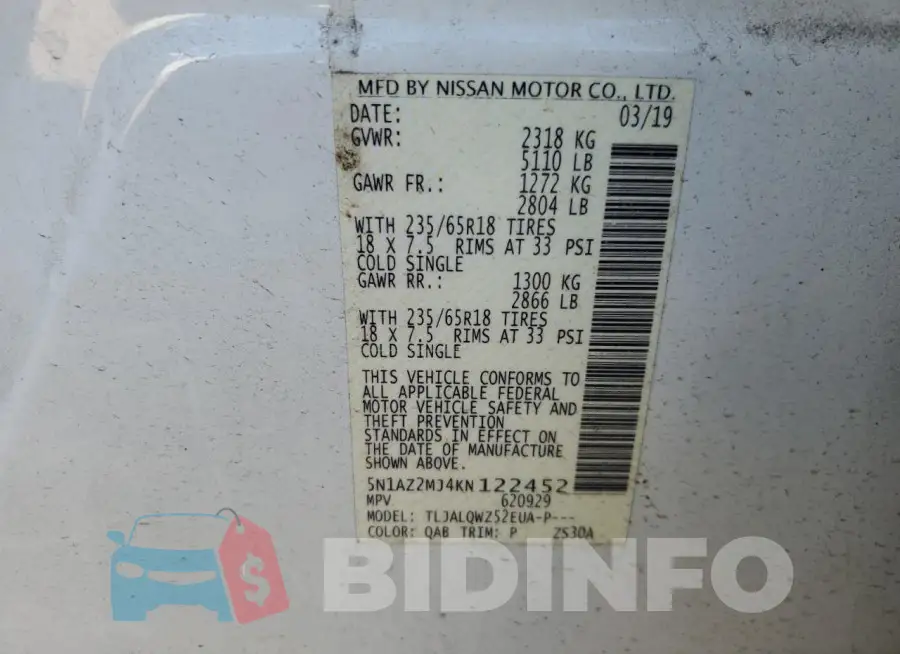5N1AZ2MJ4KN122452 Photo# 13