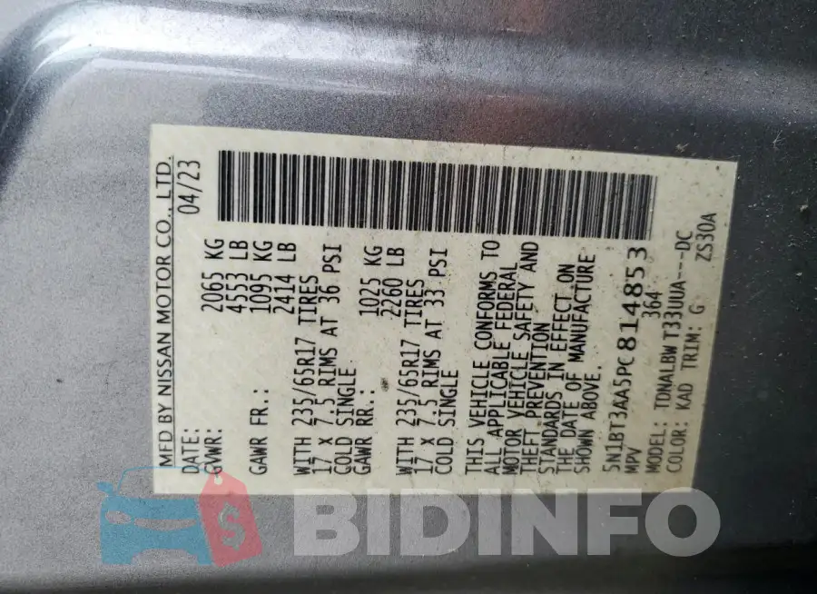 5N1BT3AA5PC814853 Photo# 13