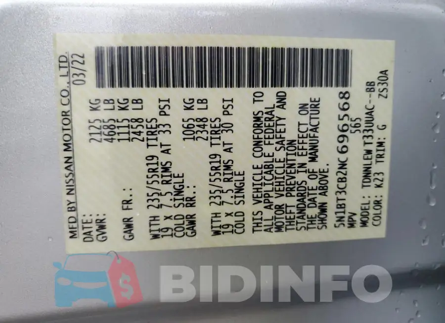 5N1BT3CB2NC696568 Photo# 14