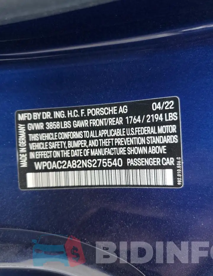 WP0AC2A82NS275540 Photo# 12