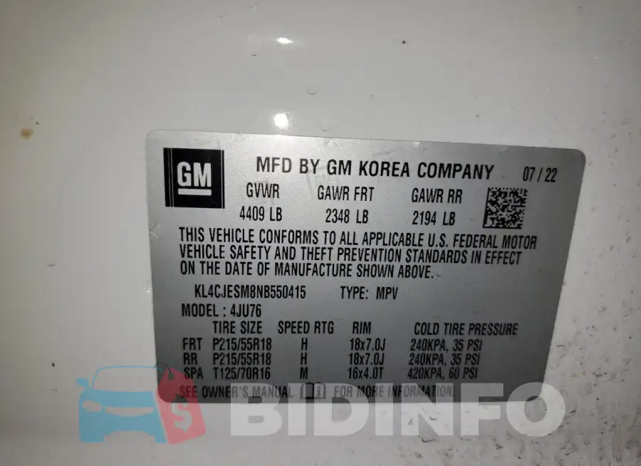 KL4CJESM8NB550415 Photo# 12