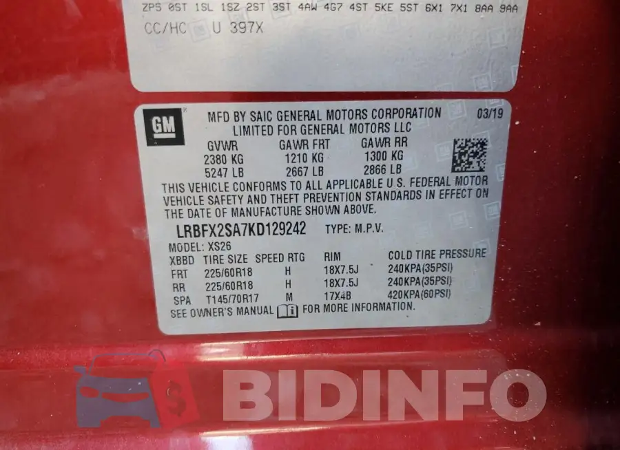 LRBFX2SA7KD129242 Photo# 12