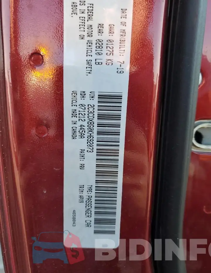 2C3CDXBG0KH692073 Photo# 12