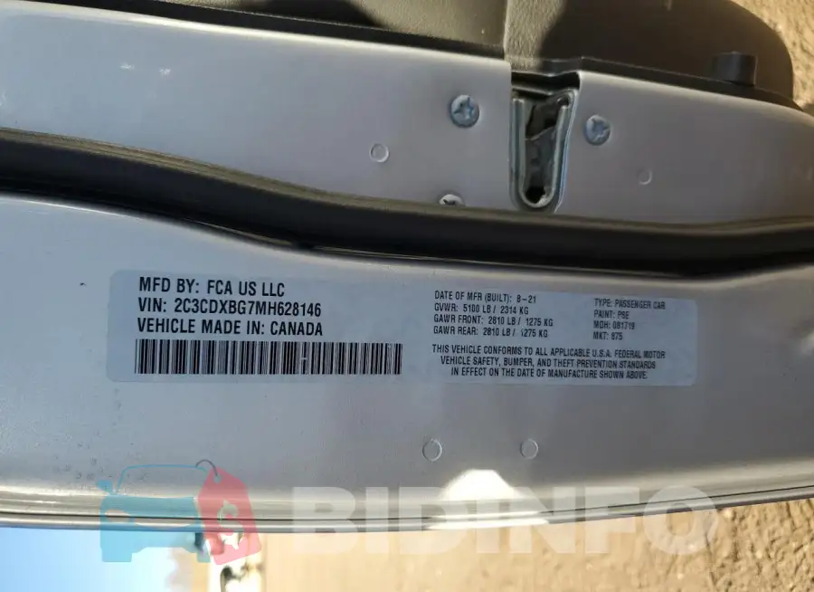 2C3CDXBG7MH628146 Photo# 12
