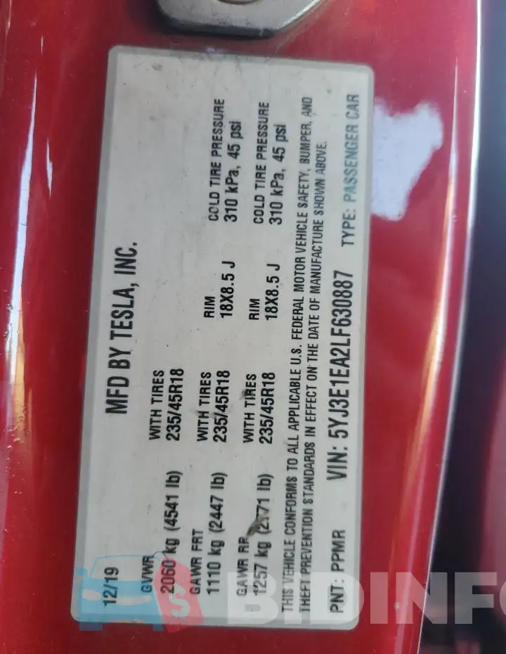 5YJ3E1EA2LF630887 Photo# 12