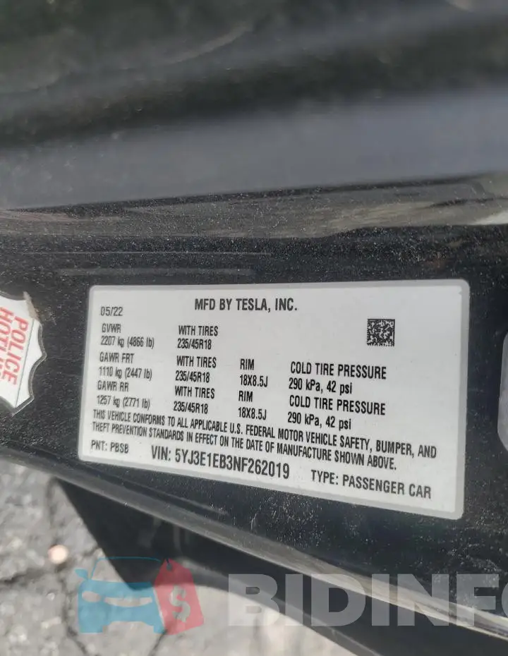 5YJ3E1EB3NF262019 Photo# 13