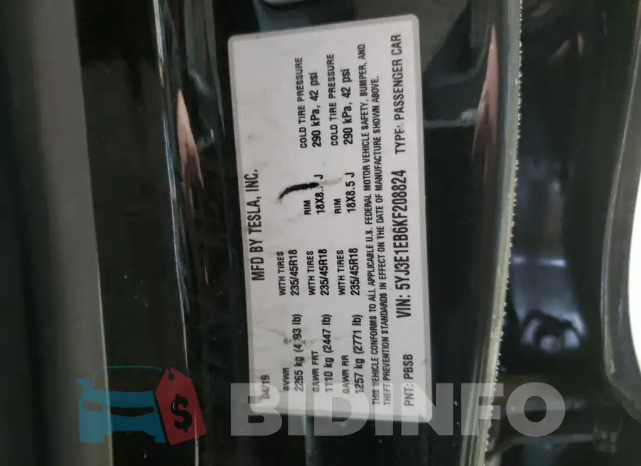 5YJ3E1EB6KF208824 Photo# 13