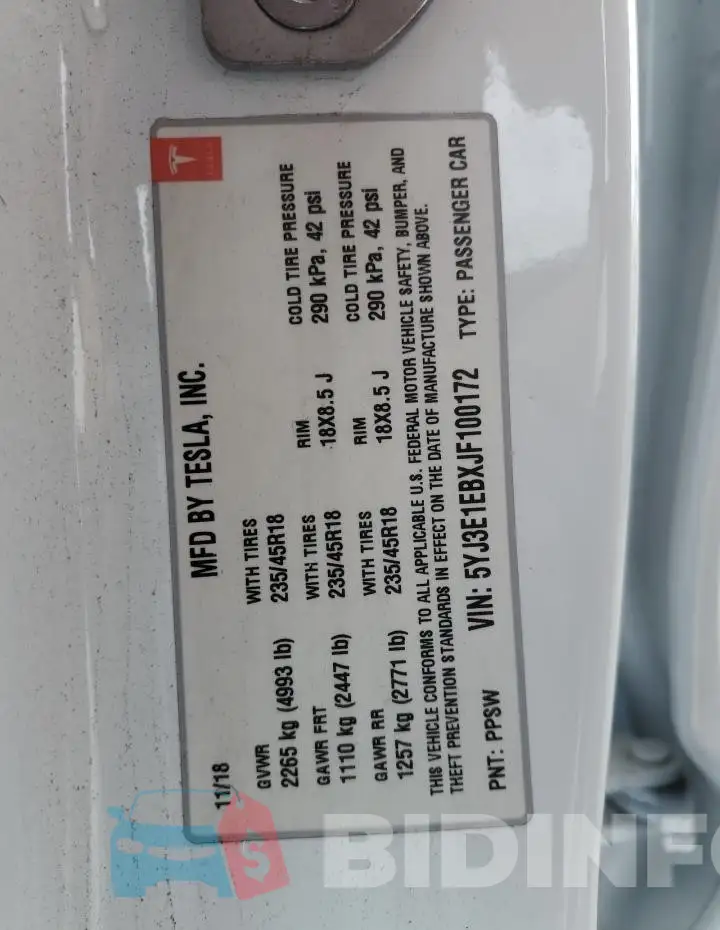 5YJ3E1EBXJF100172 Photo# 12