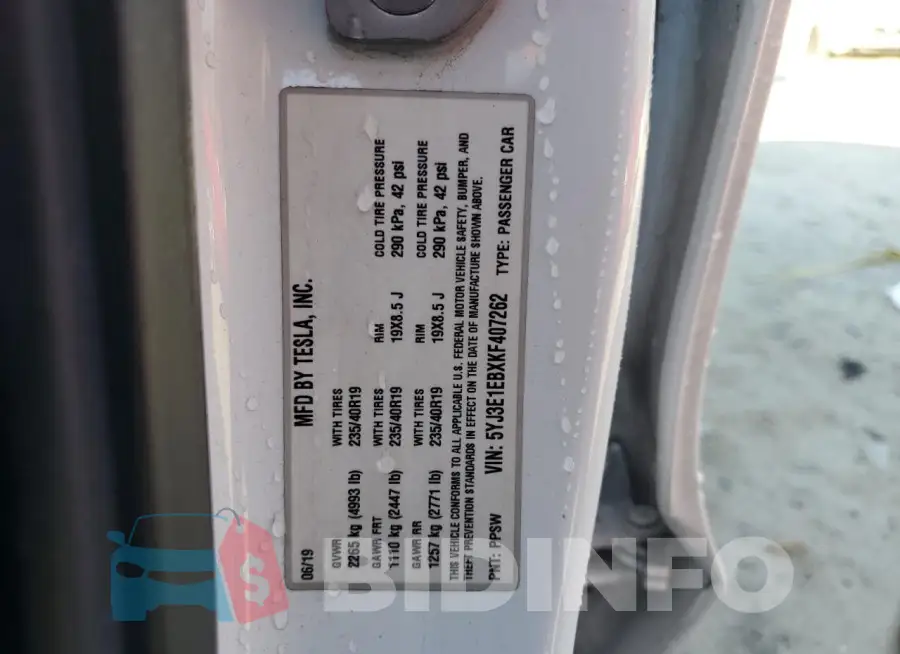 5YJ3E1EBXKF407262 Photo# 12