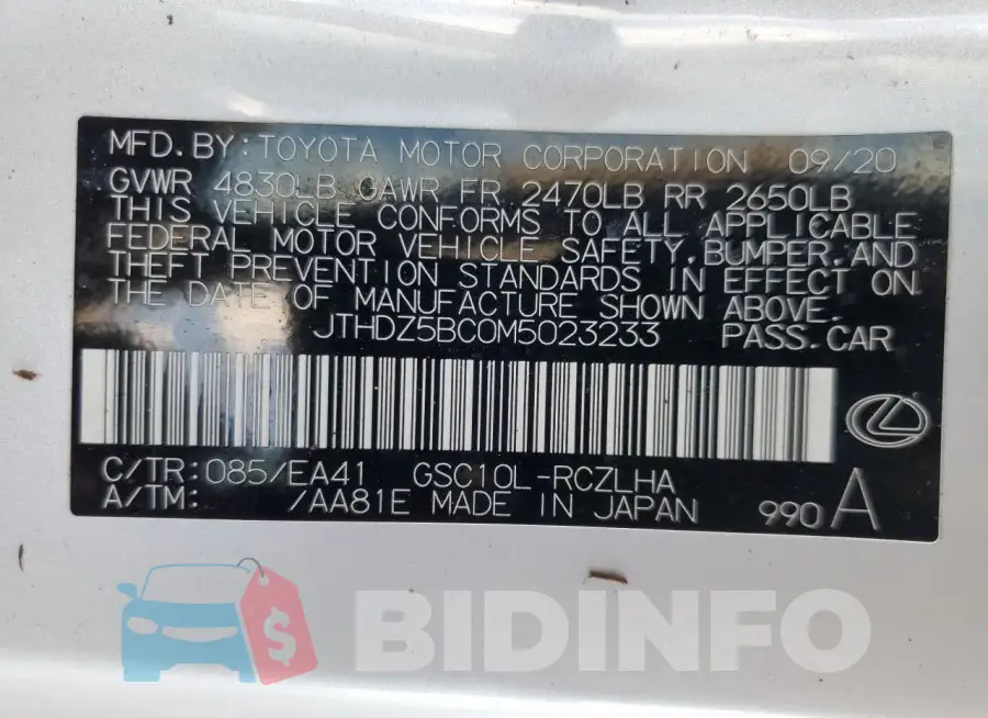 JTHDZ5BC0M5023233 Photo# 12