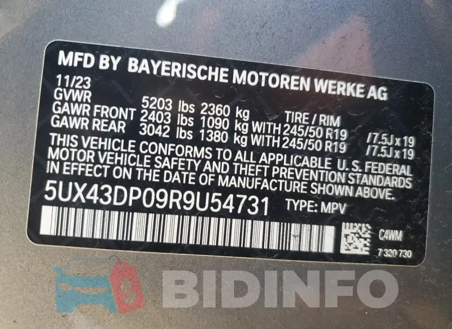 5UX43DP09R9U54731 Photo# 12