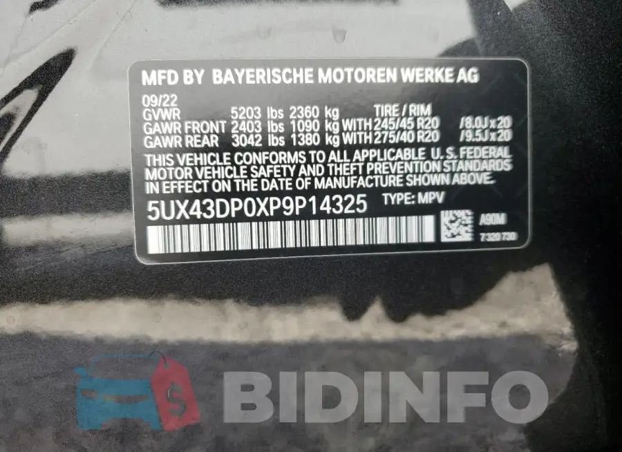 5UX43DP0XP9P14325 Photo# 13