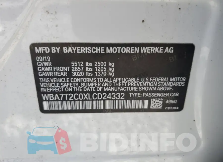 WBA7T2C0XLCD24332 Photo# 13