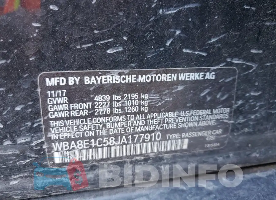 WBA8E1C58JA177910 Photo# 12