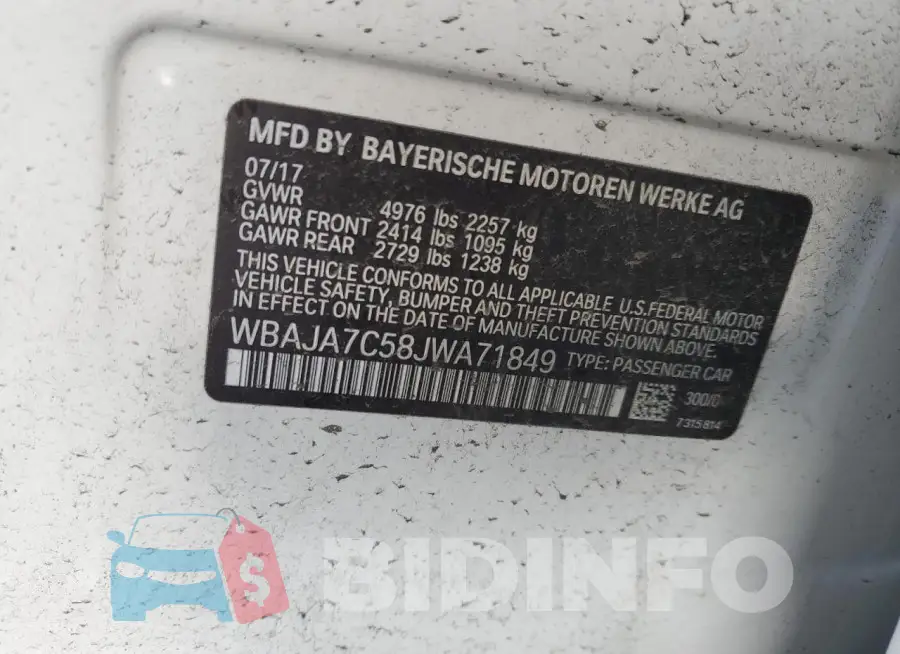 WBAJA7C58JWA71849 Photo# 13