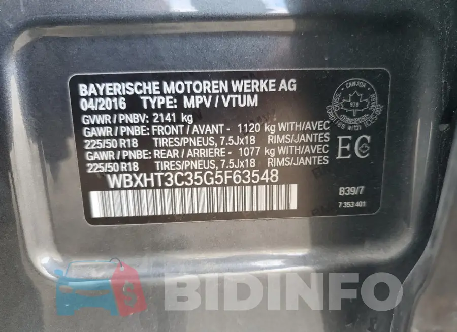 WBXHT3C35G5F63548 Photo# 14