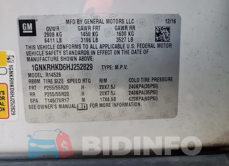 1GNKRHKD6HJ252829 Photo# 14
