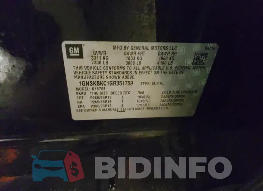 1GNSKBKC1GR351759 Photo# 13