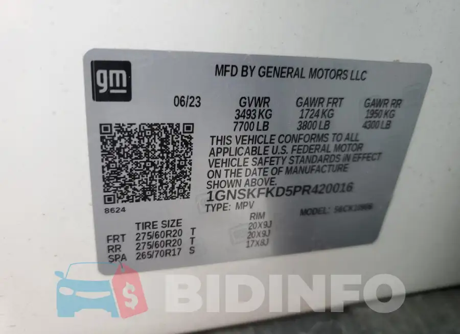 1GNSKFKD5PR420016 Photo# 13