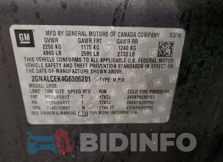 2GNALCEK4G6306201 Photo# 13