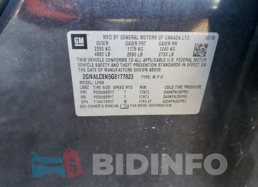 2GNALCEK5G6177823 Photo# 14