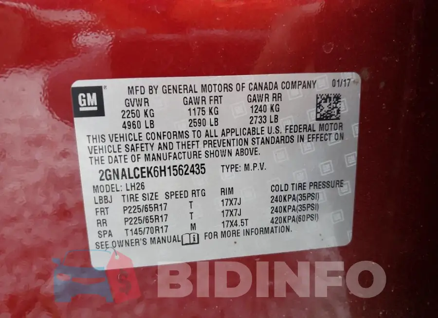 2GNALCEK6H1562435 Photo# 13