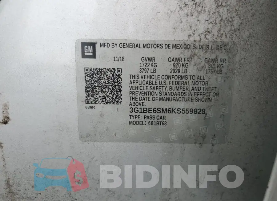 3G1BE6SM6KS559828 Photo# 13