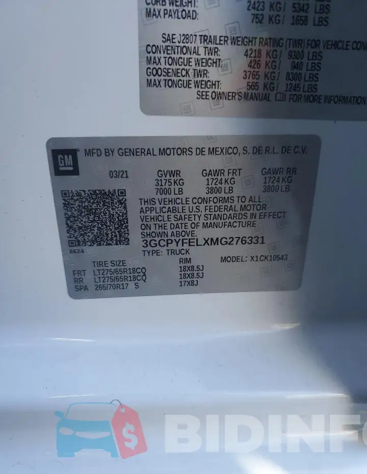 3GCPYFELXMG276331 Photo# 12