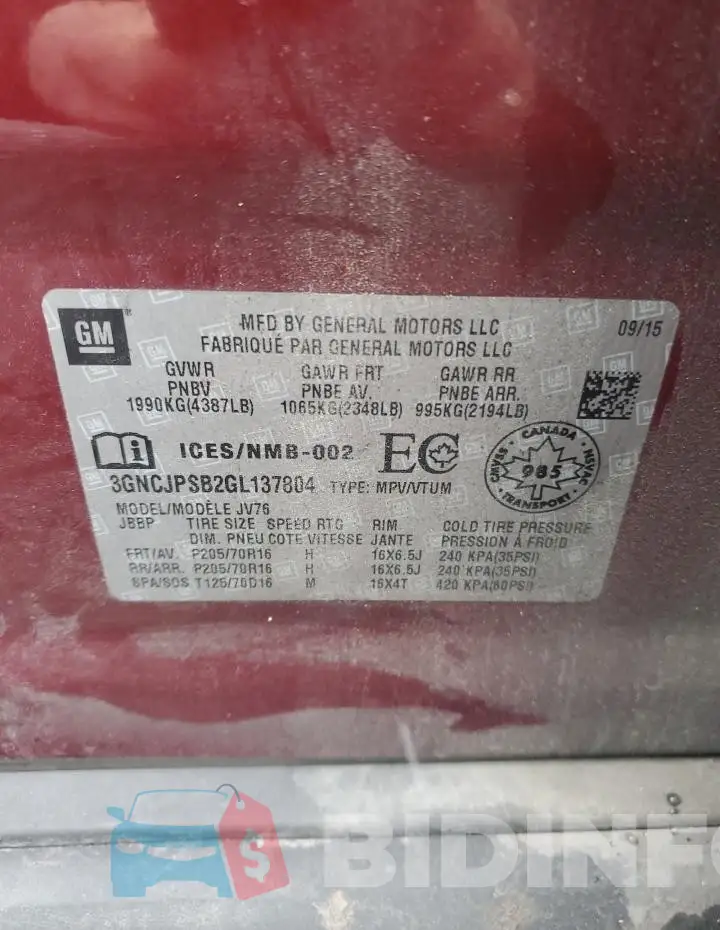 3GNCJPSB2GL137804 Photo# 14