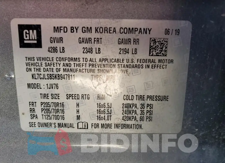KL7CJLSB5KB947811 Photo# 12