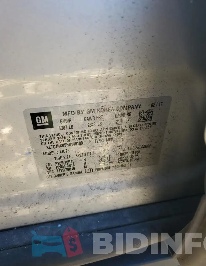 KL7CJNSB5HB140189 Photo# 13