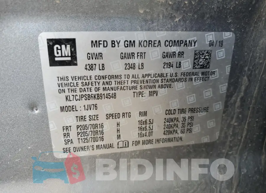 KL7CJPSB6KB914548 Photo# 13