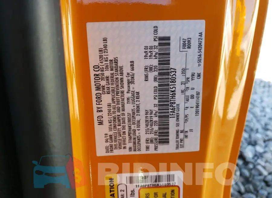 1FA6P8TH6K5180537 Photo# 12