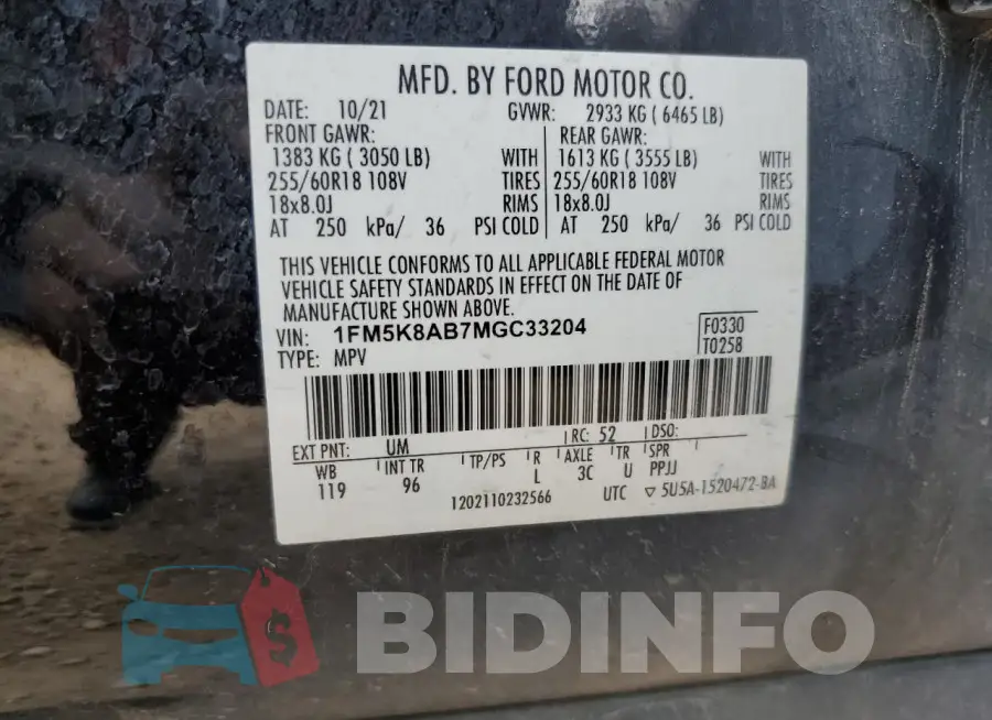 1FM5K8AB7MGC33204 Photo# 14