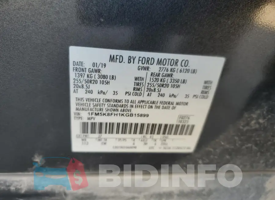 1FM5K8FH1KGB15899 Photo# 13