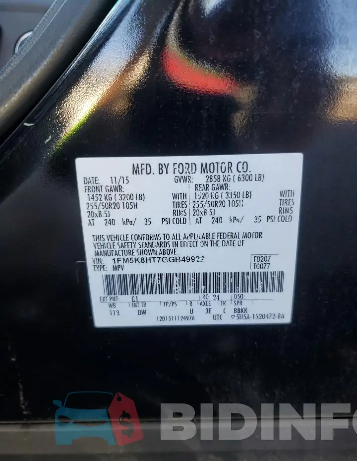 1FM5K8HT7GGB49922 Photo# 14