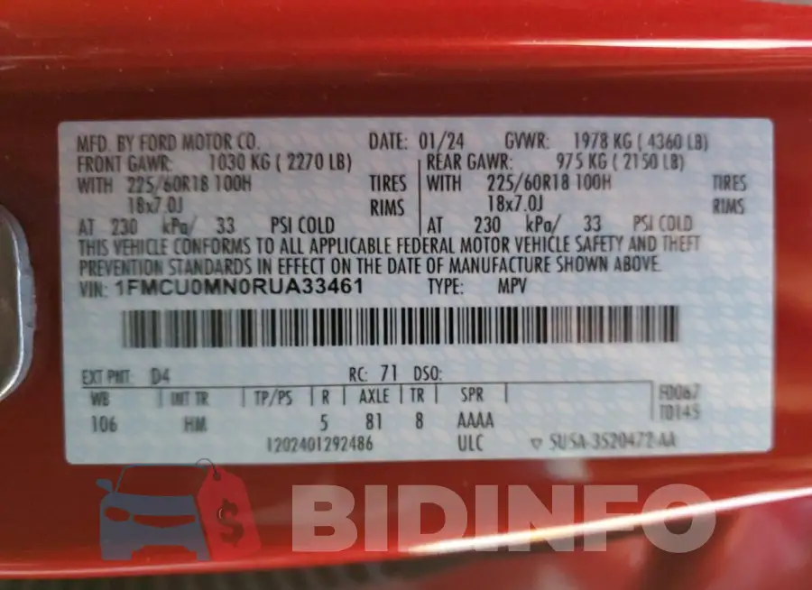 1FMCU0MN0RUA33461 Photo# 13