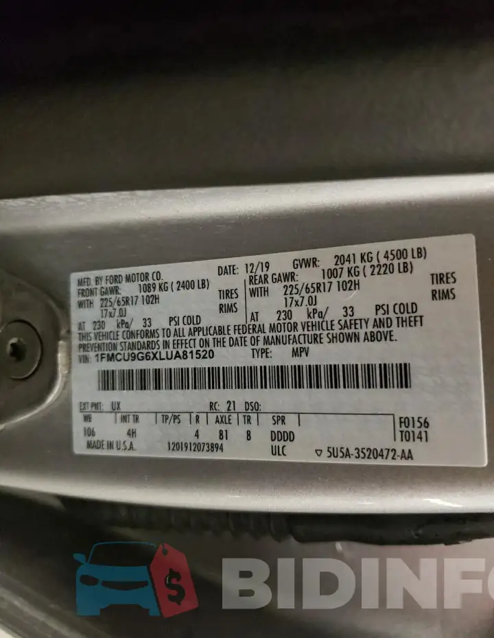 1FMCU9G6XLUA81520 Photo# 13
