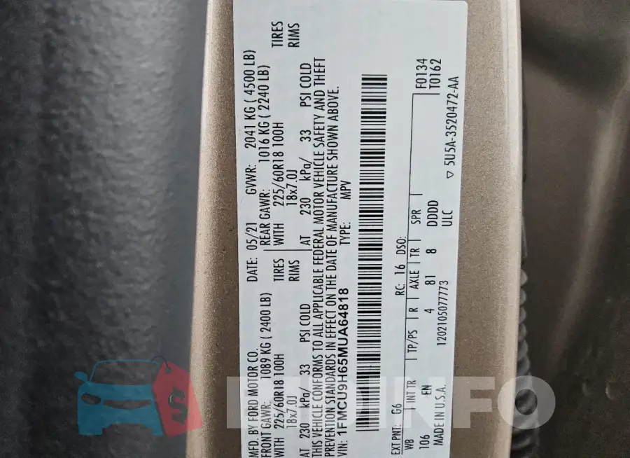 1FMCU9H65MUA64818 Photo# 13