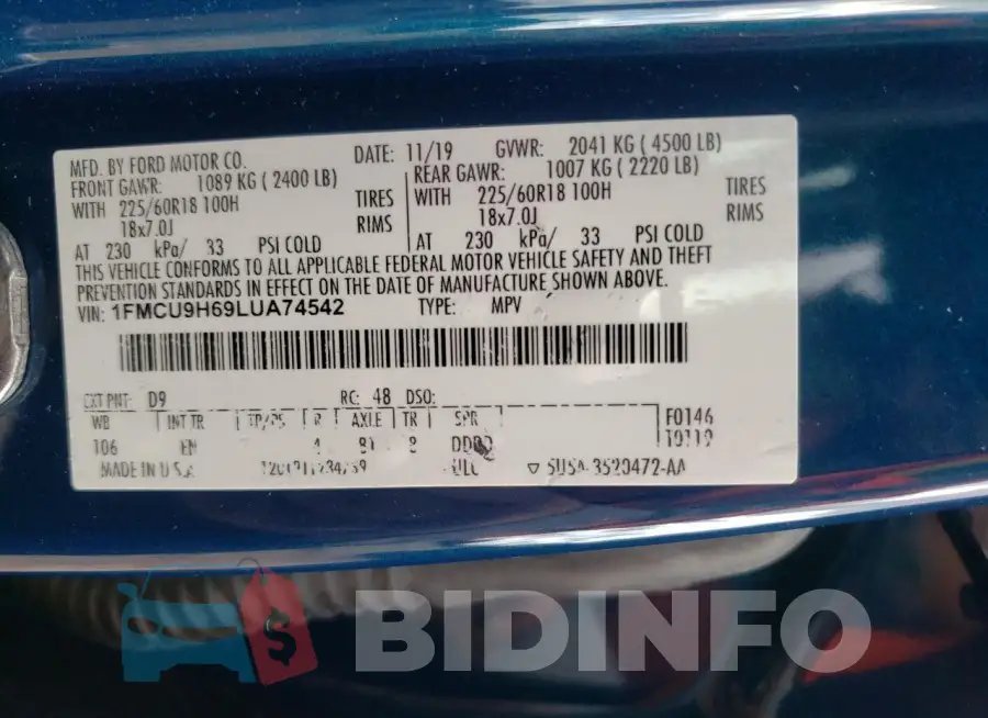 1FMCU9H69LUA74542 Photo# 13