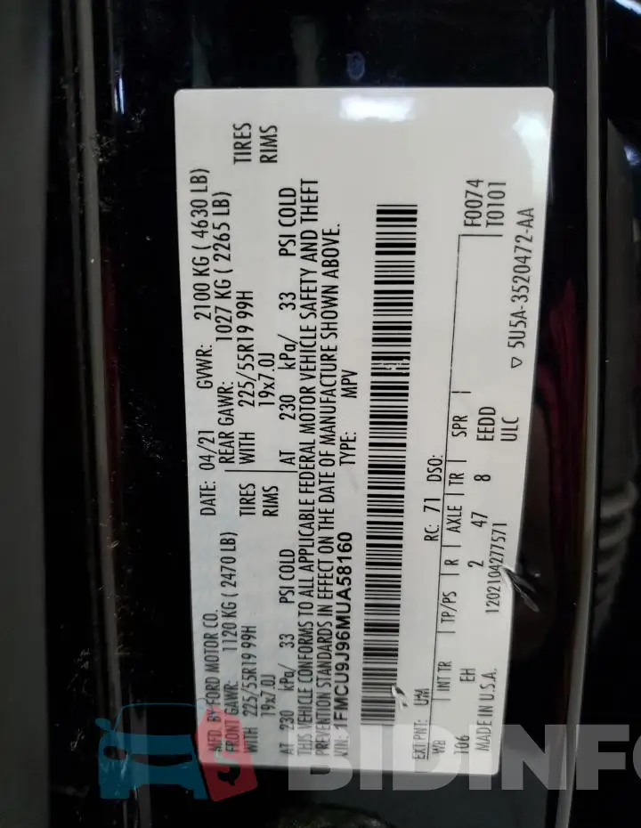 1FMCU9J96MUA58160 Photo# 13