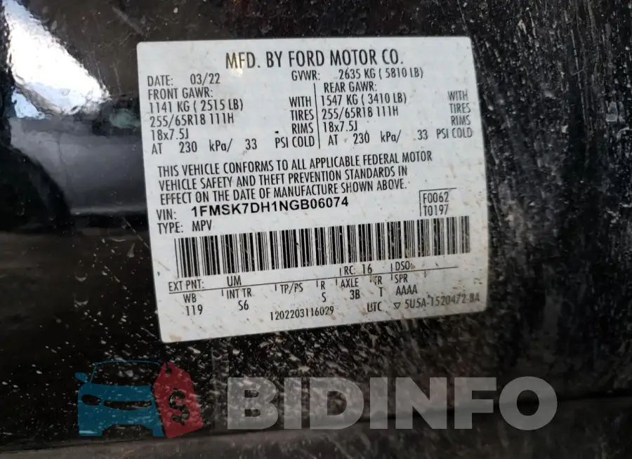 1FMSK7DH1NGB06074 Photo# 13