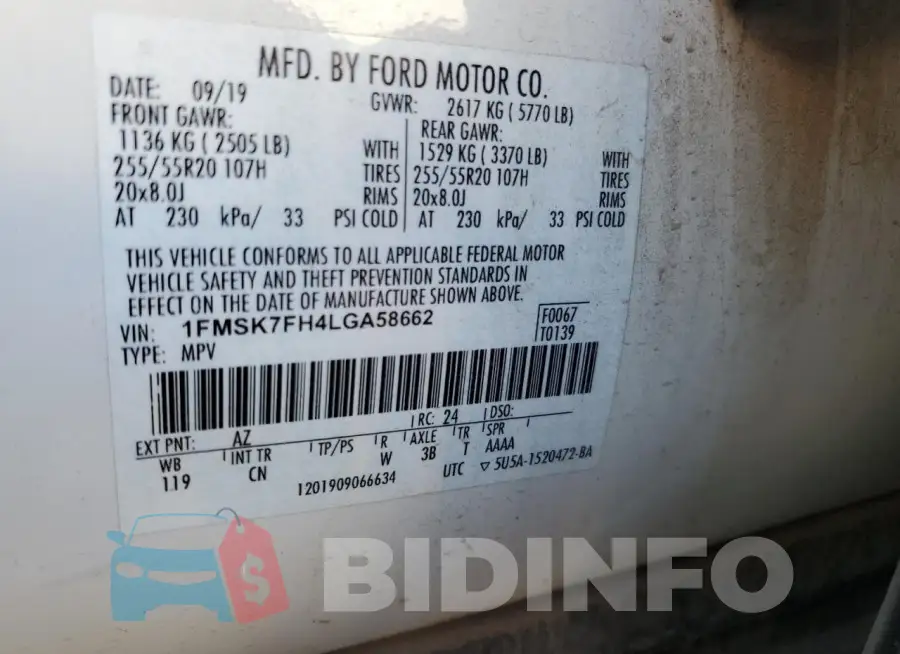 1FMSK7FH4LGA58662 Photo# 14