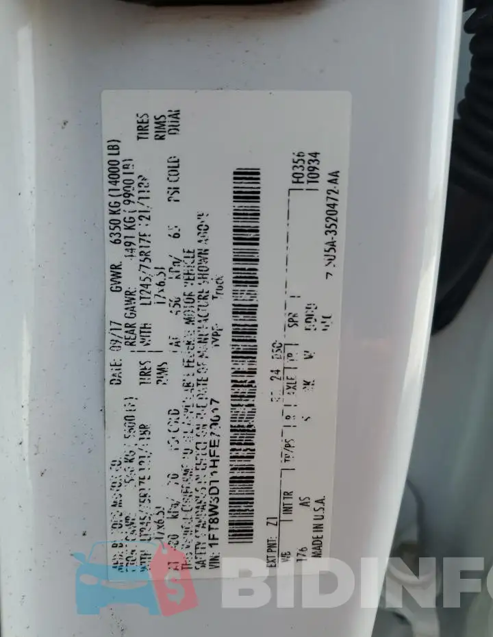 1FT8W3DT1HEE79017 Photo# 12