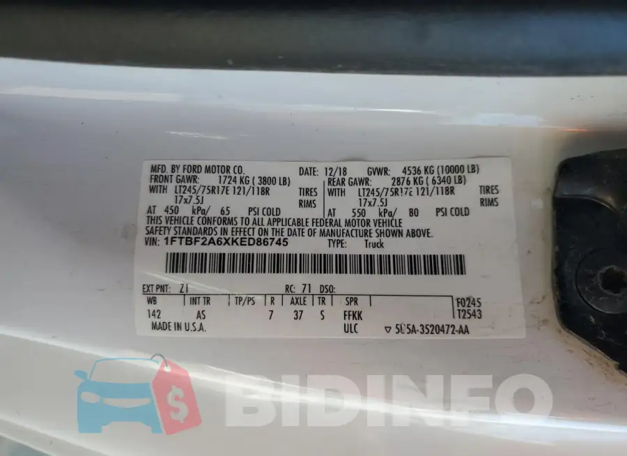 1FTBF2A6XKED86745 Photo# 13