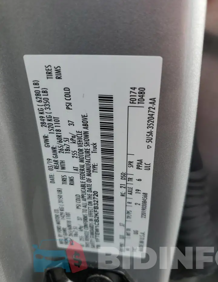 1FTEW1CB2KFB32720 Photo# 13